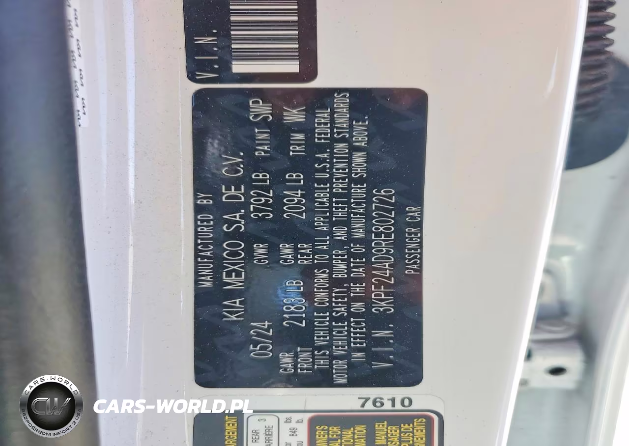 2024 Kia Forte Lxs VIN:3KPF24AD9RE802726 - 13