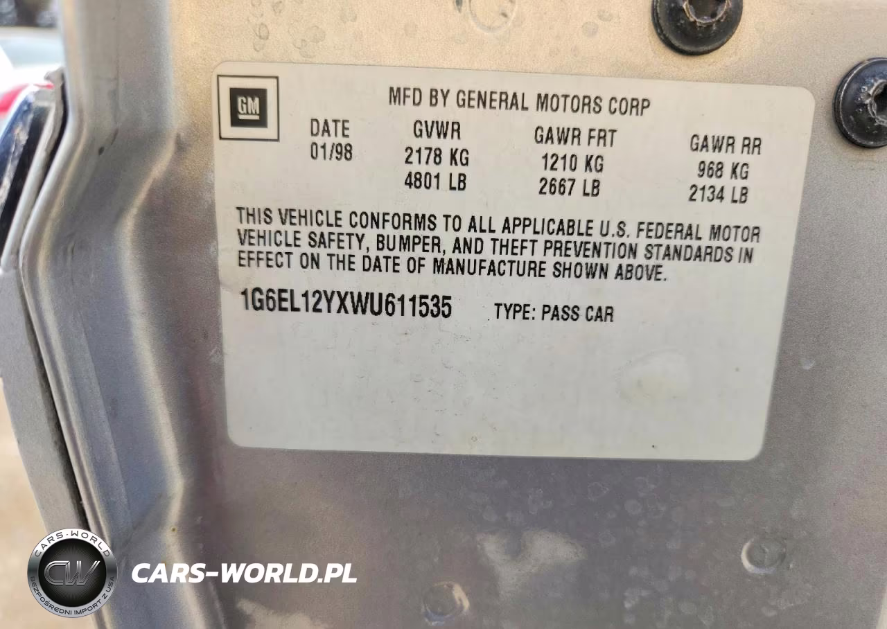 1998 Cadillac Eldorado VIN:1G6EL12YXWU611535 - 12