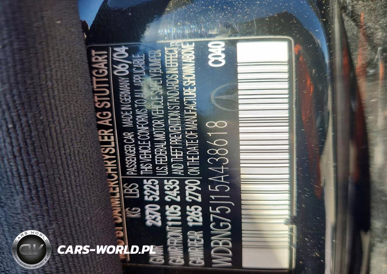 2005 Mercedes-Benz S 500 VIN:WDBNG75J15A438618 - 12