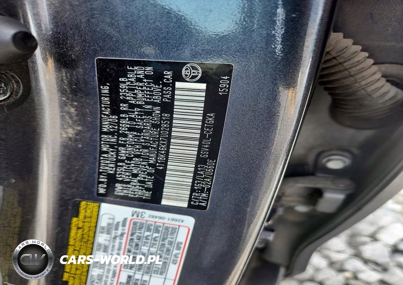 2007 Toyota Camry Xle V6 VIN:4T1BK46KX7U028518 - 12