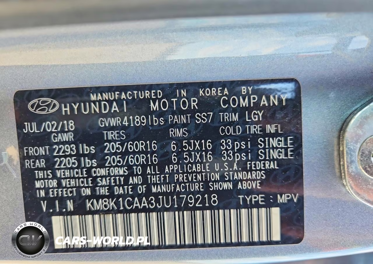 2018 Hyundai Kona Se VIN:KM8K1CAA3JU179218 - 13
