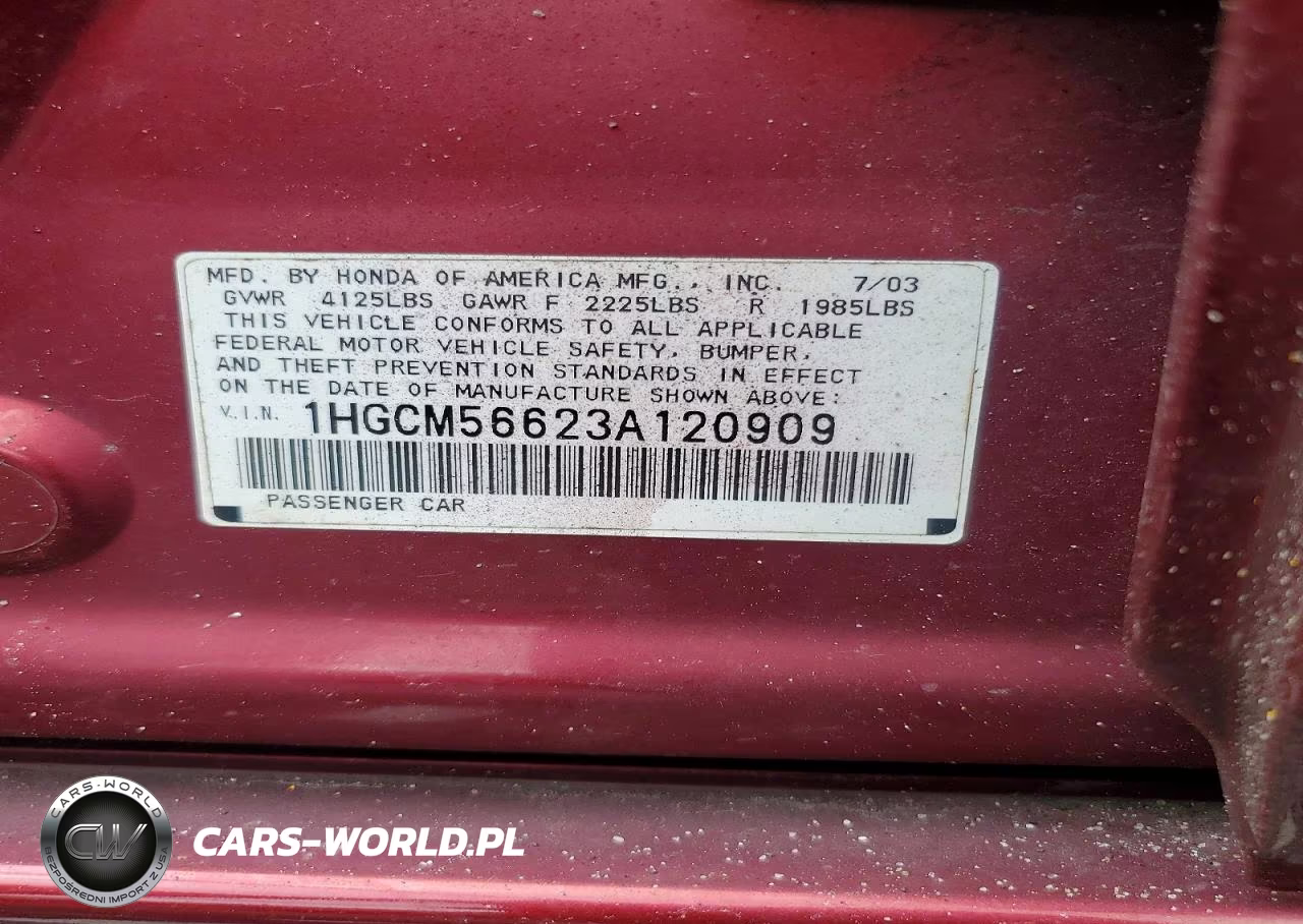2003 Honda Accord Ex VIN:1HGCM56623A120909 - 12