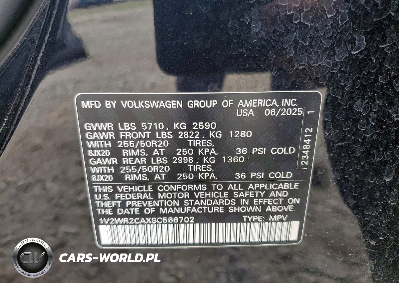2025 Volkswagen Atlas Se VIN:1V2WR2CAXSC566702 - 12