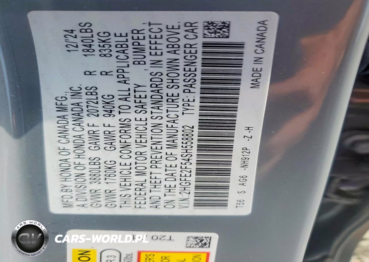 2025 Honda Civic Sport VIN:2HGFE2F54SH558802 - 12