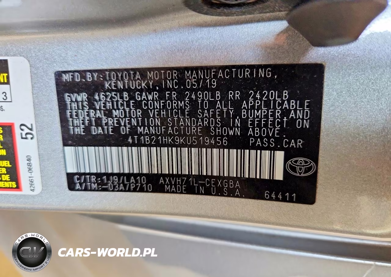 2019 Toyota Camry Hybrid Xle VIN:4T1B21HK9KU519456 - 12