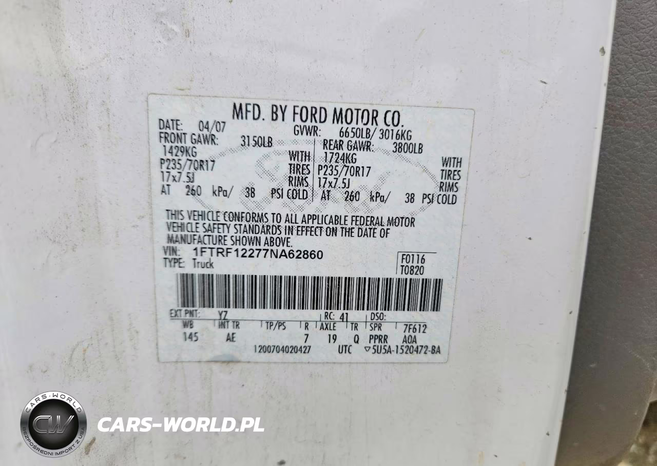 2007 Ford F150 VIN:1FTRF12277NA62860 - 12