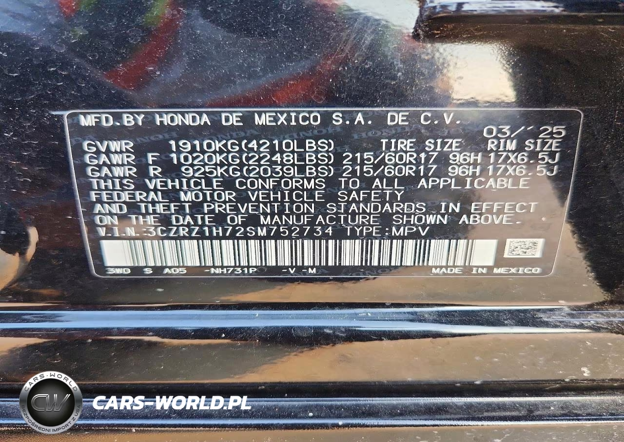 2025 Honda Hr-V Exl VIN:3CZRZ1H72SM752734 - 14