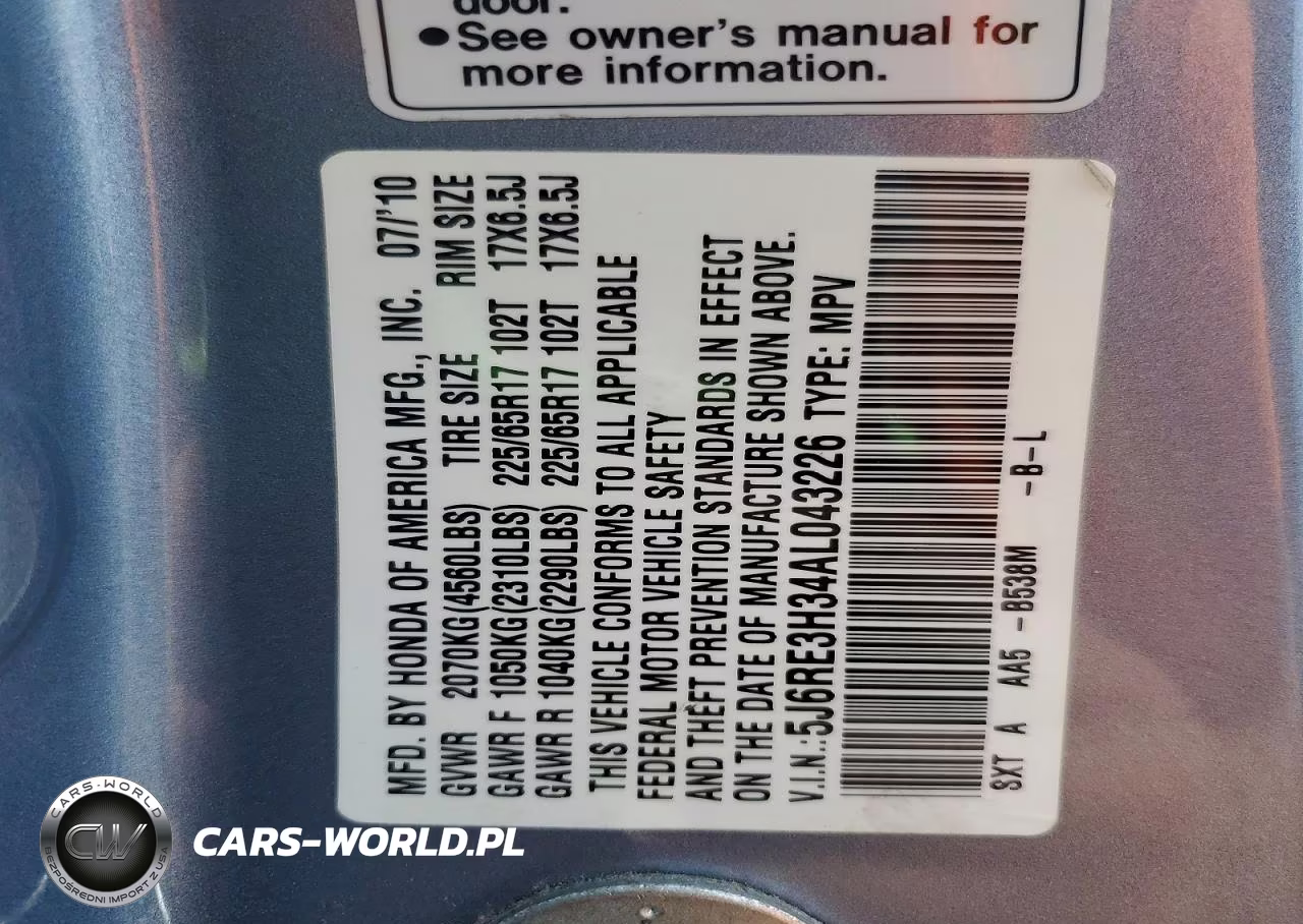 2010 Honda Cr-V Lx VIN:5J6RE3H34AL043226 - 13