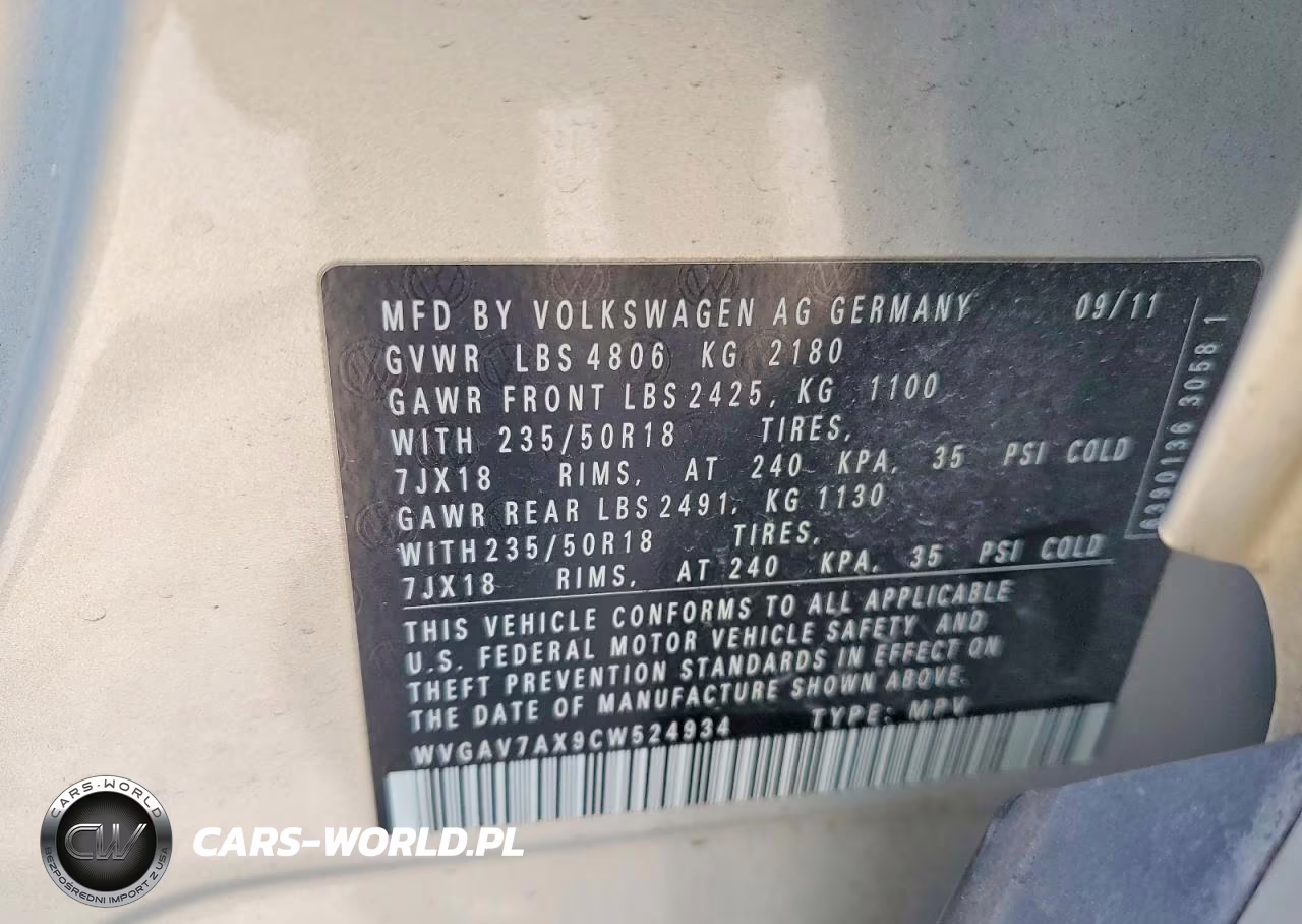 2012 Volkswagen Tiguan S VIN:WVGAV7AX9CW524934 - 13