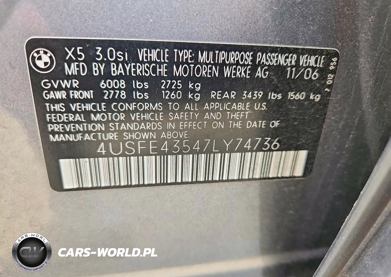 2007 BMW X5 3.0I VIN:4USFE43547LY74736 - 14