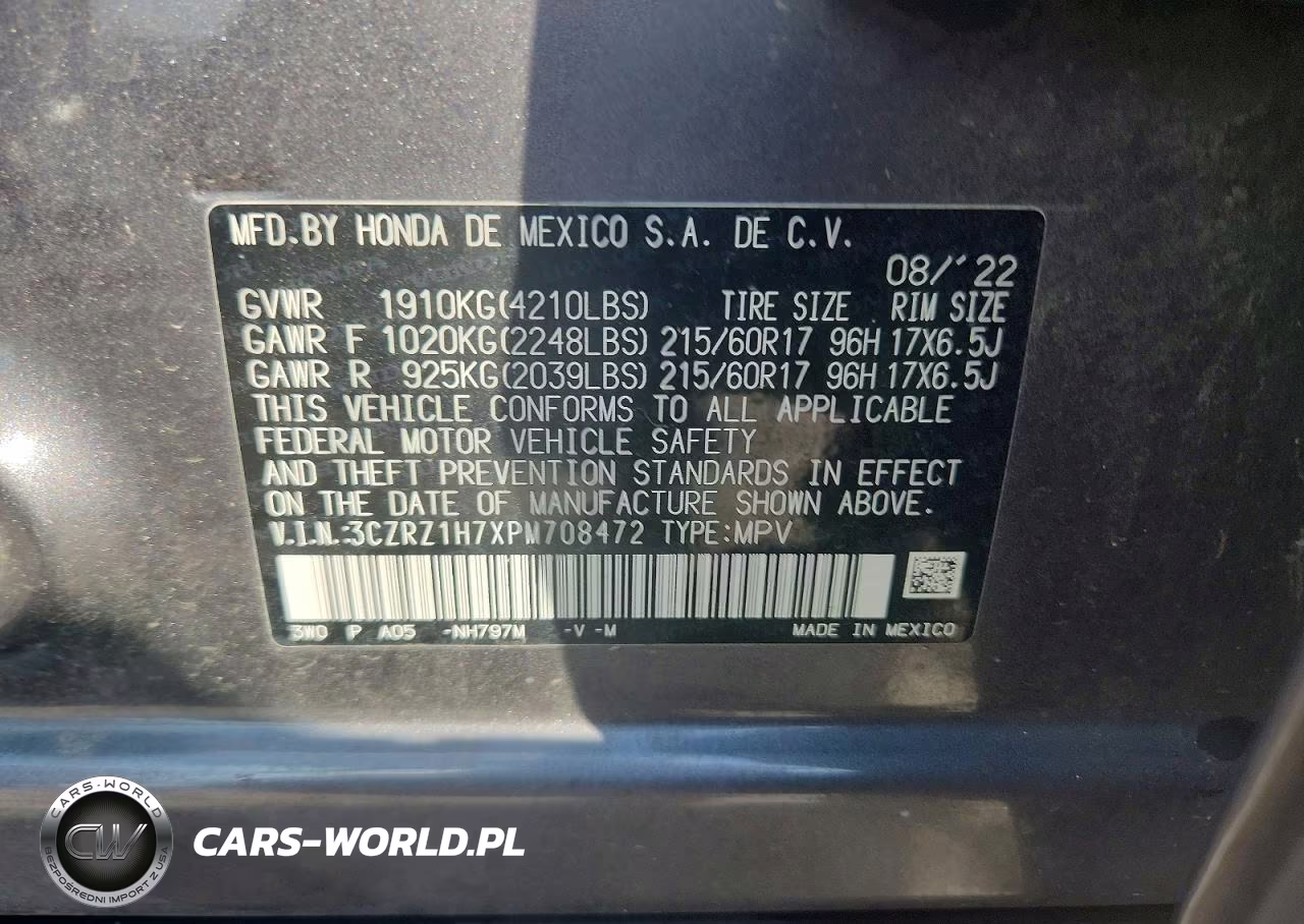 2023 Honda Hr-V Exl VIN:3CZRZ1H7XPM708472 - 12