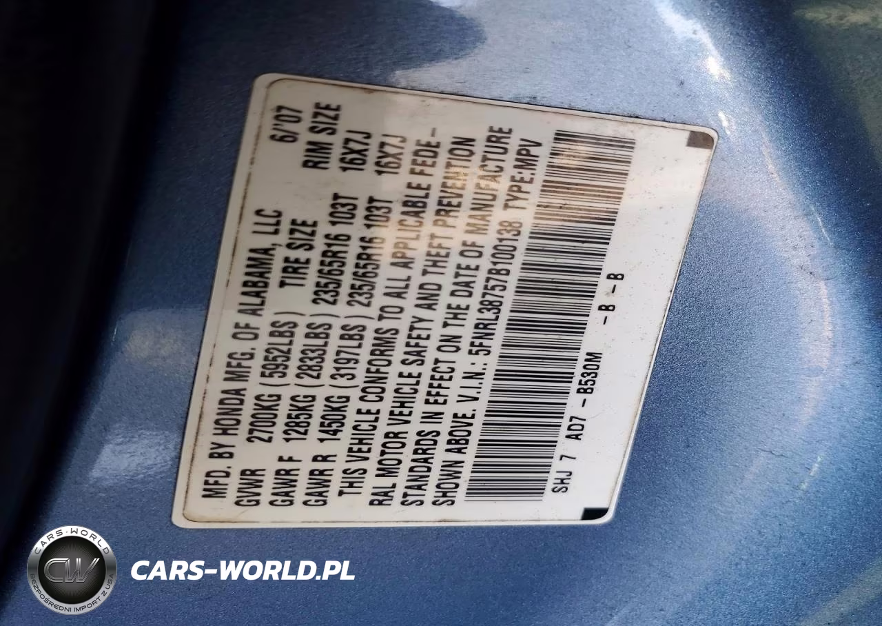 2007 Honda Odyssey Exl VIN:5FNRL38757B100138 - 13