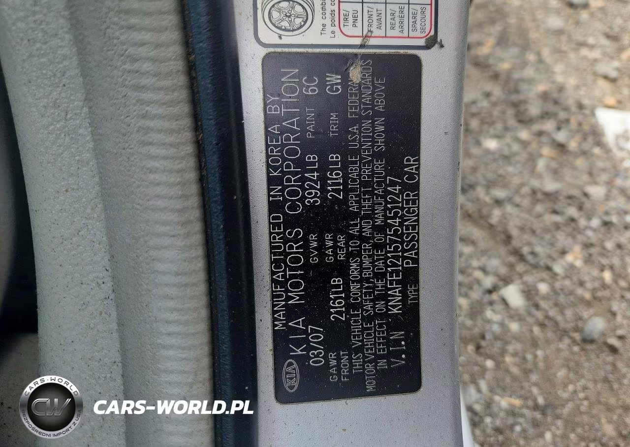 2007 Kia Spectra Lx VIN:KNAFE121575451247 - 13