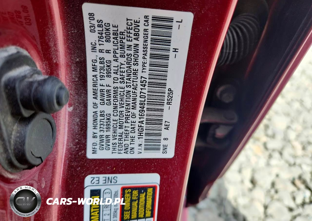 2008 Honda Civic VIN:1HGFA16948L071457 - 12