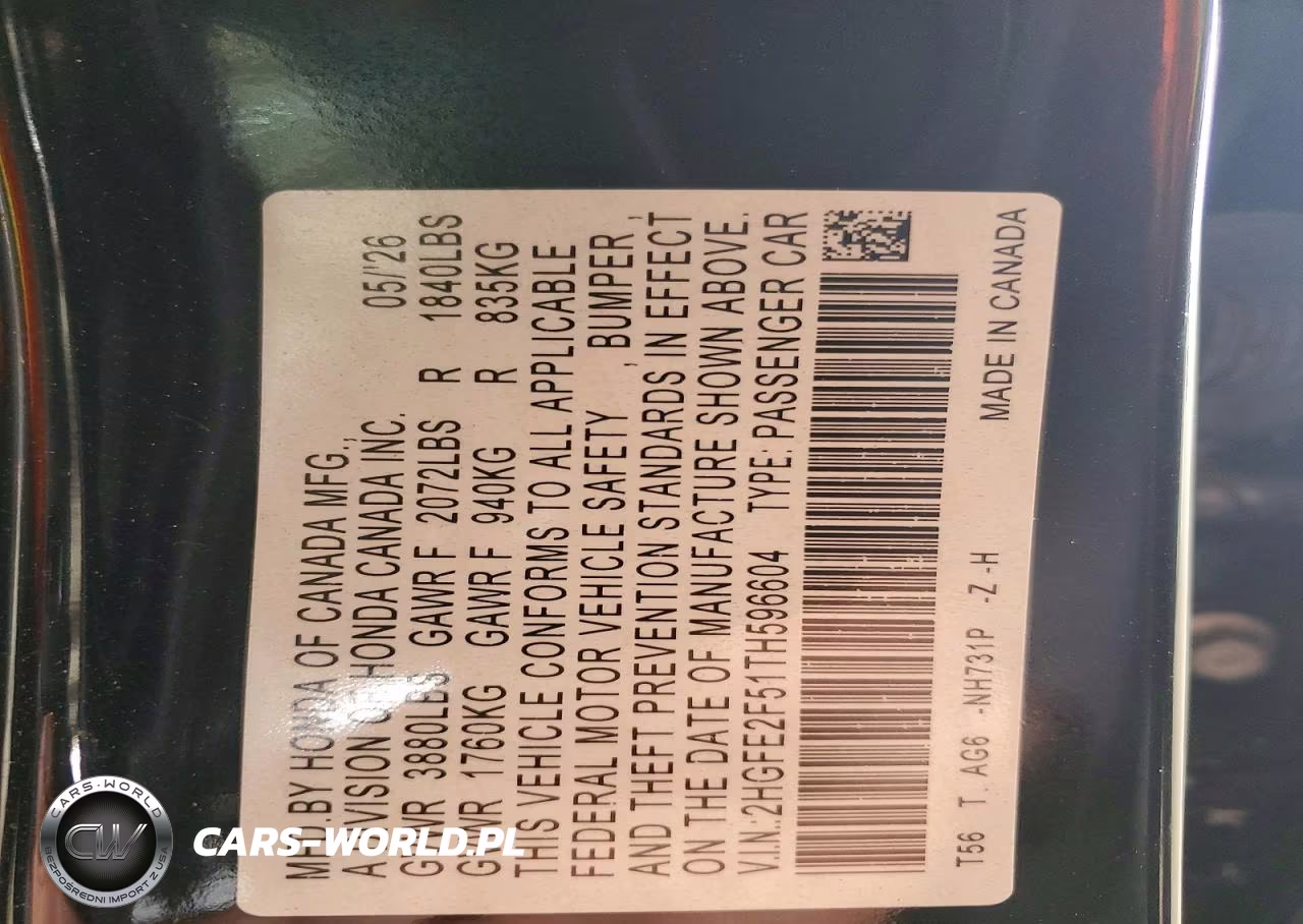 2026 Honda Civic Sport VIN:2HGFE2F51TH596604 - 12