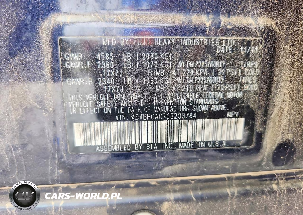 2012 Subaru Outback 2.5I VIN:4S4BRCAC7C3233784 - 13