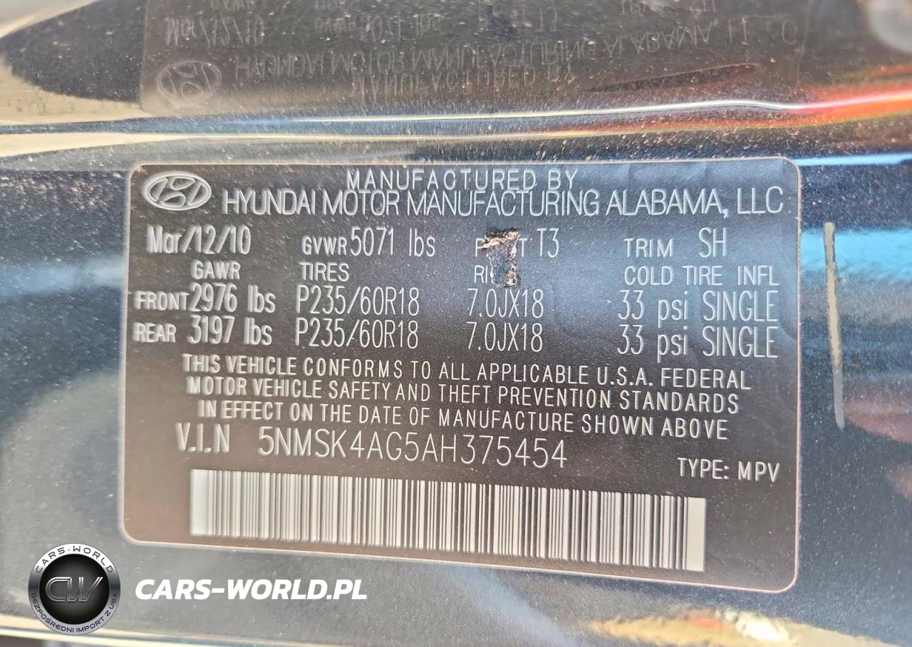 2010 Hyundai Santa Fe Limited VIN:5NMSK4AG5AH375454 - 13