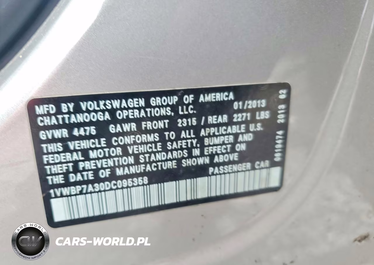 2013 Volkswagen Passat Se VIN:1VWBP7A30DC095358 - 12