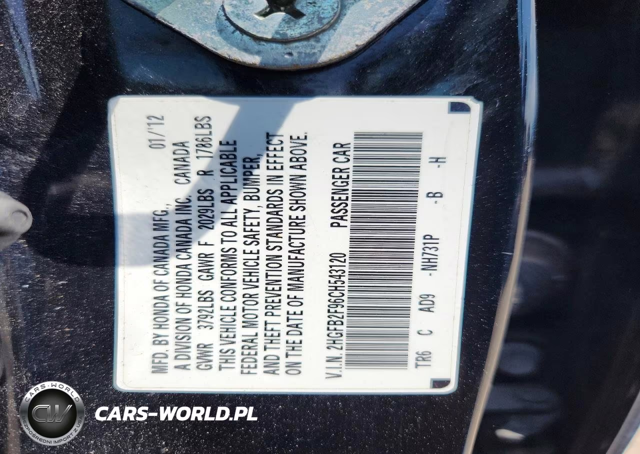 2012 Honda Civic Exl VIN:2HGFB2F96CH543120 - 12