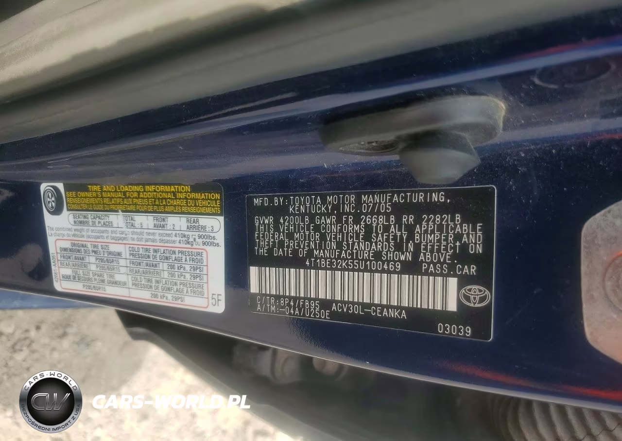 2005 Toyota Camry Le VIN:4T1BE32K55U100469 - 12