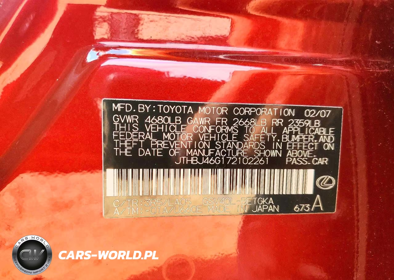 2007 Lexus Es 350 VIN:JTHBJ46G172102261 - 12