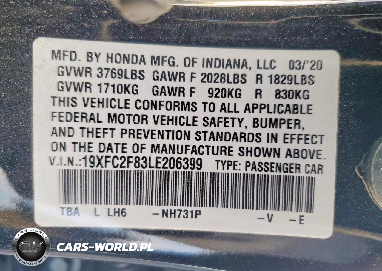 2020 Honda Civic Sport VIN:19XFC2F83LE206399 - 13