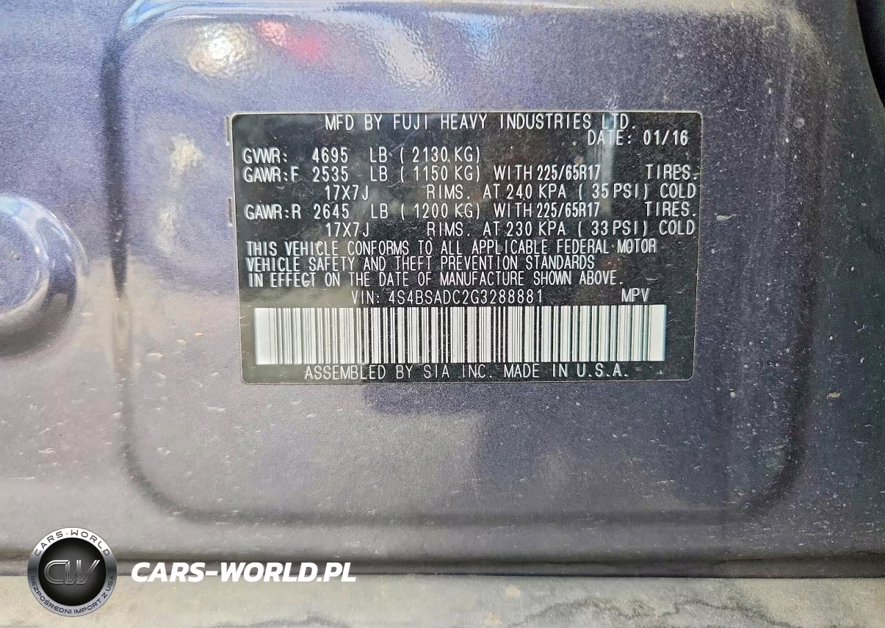 2016 Subaru Outback 2.5I Premium VIN:4S4BSADC2G3288881 - 12