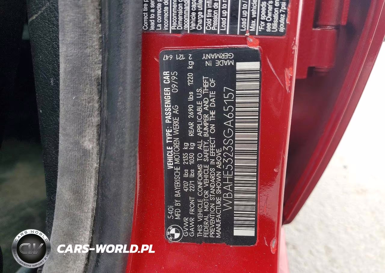 1995 BMW 540 I VIN:WBAHE5323SGA65157 - 12