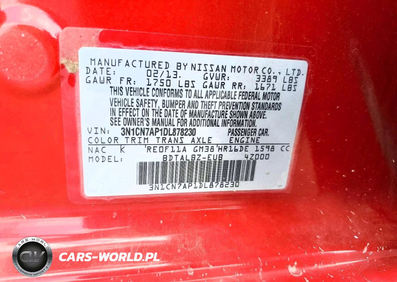 2013 Nissan Versa 1.6 S VIN:3N1CN7AP1DL878230 - 12