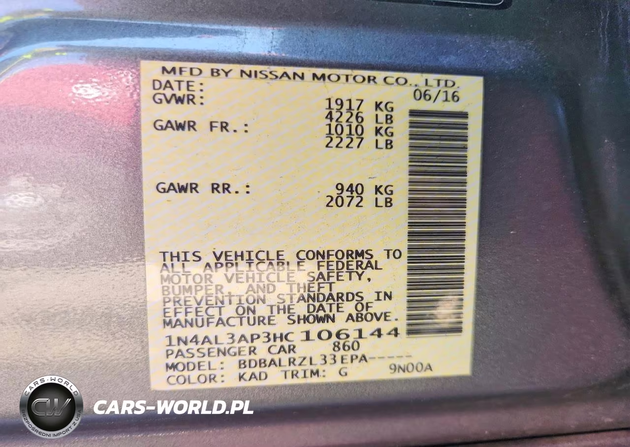 2017 Nissan Altima 2.5 VIN:1N4AL3AP3HC106144 - 12