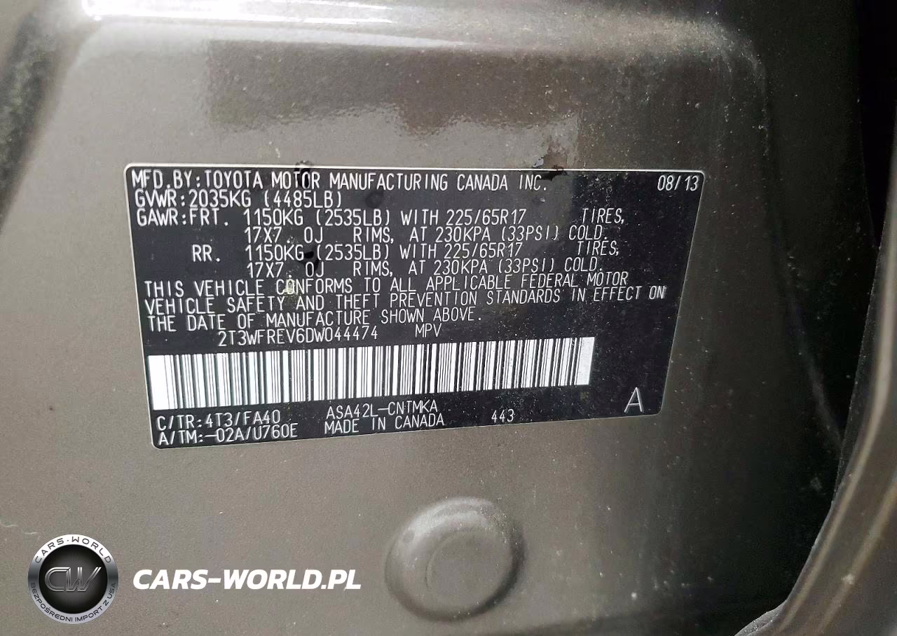 2013 Toyota Rav4 Xle VIN:2T3WFREV6DW044474 - 13