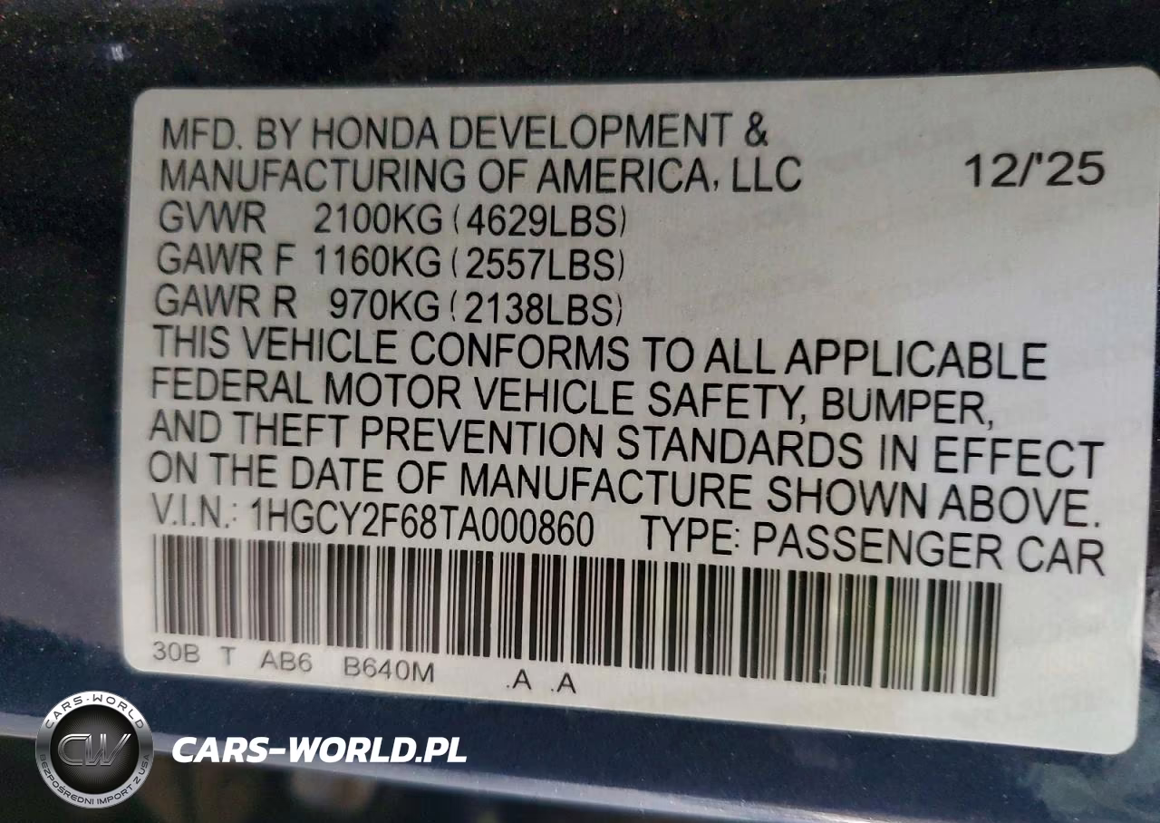 2026 Honda Accord Hybrid Exl VIN:1HGCY2F68TA000860 - 12