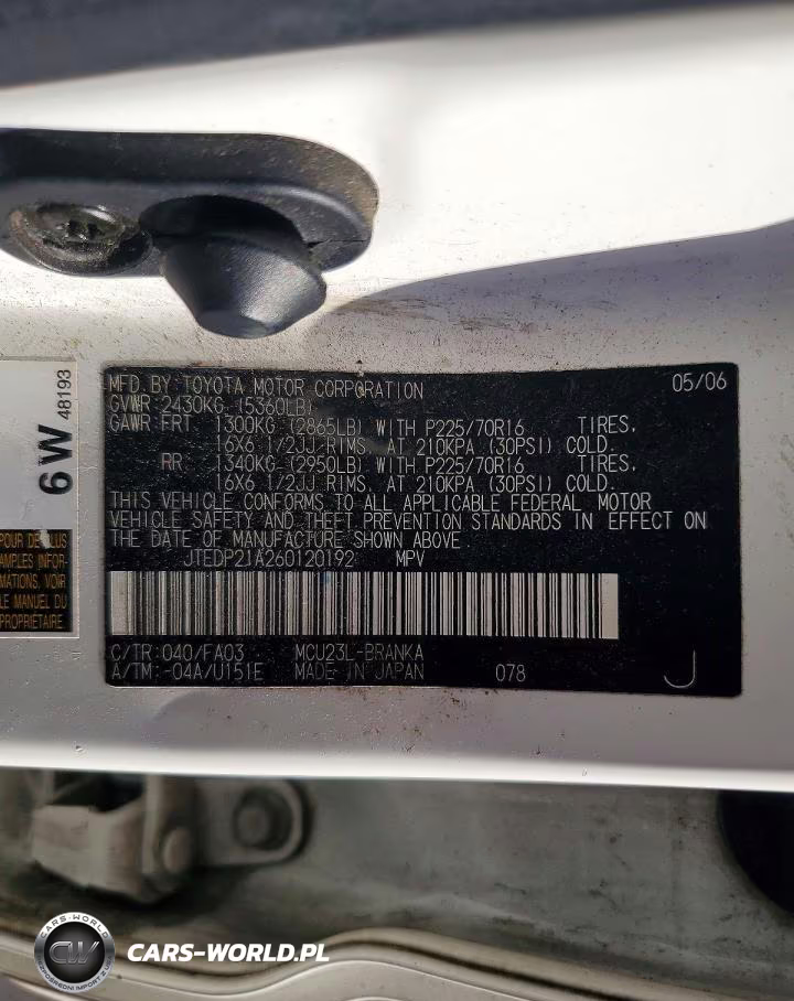2006 Toyota Highlander Base VIN:JTEDP21A260120192 - 13
