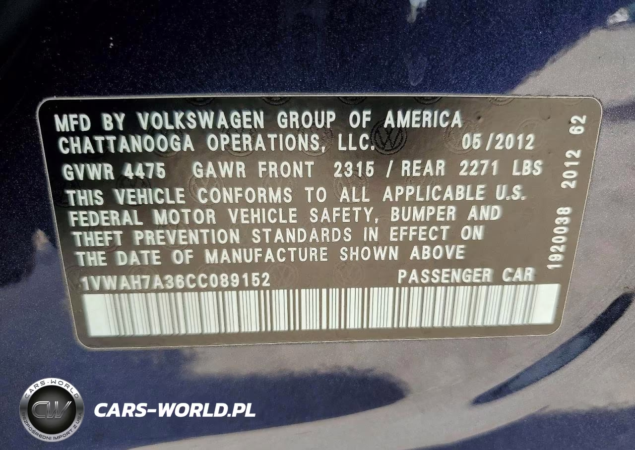 2012 Volkswagen Passat S VIN:1VWAH7A36CC089152 - 12
