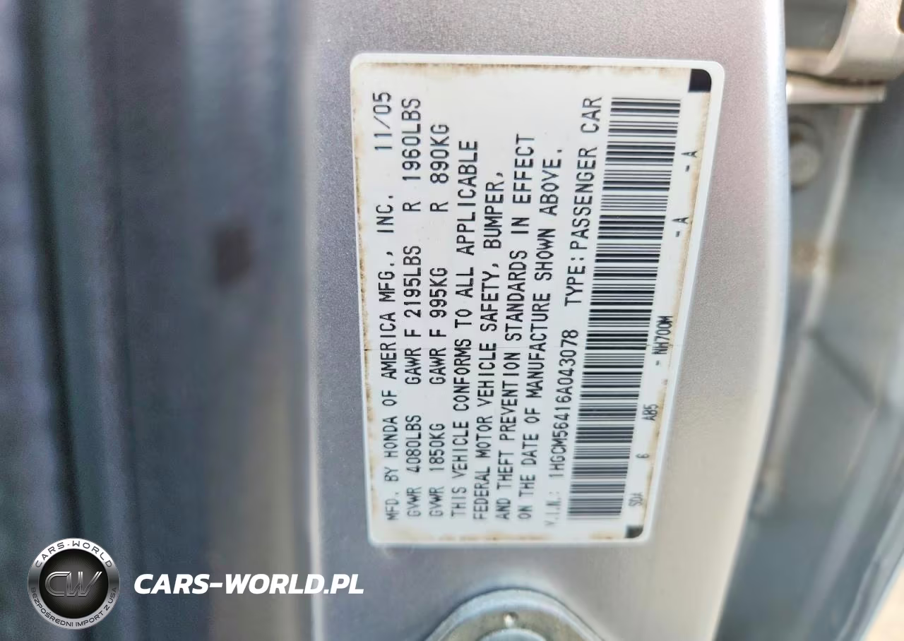 2006 Honda Accord Lx VIN:1HGCM56416A043078 - 12