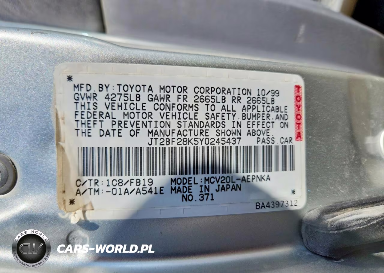 2000 Toyota Camry Le V6 VIN:JT2BF28K5Y0245437 - 12