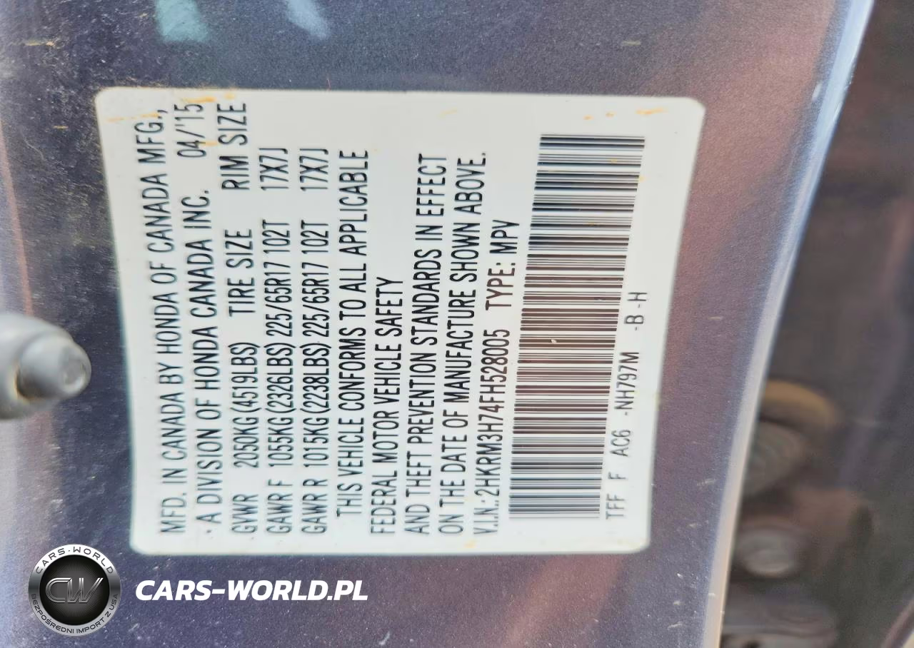 2015 Honda Cr-V Exl VIN:2HKRM3H74FH528005 - 12