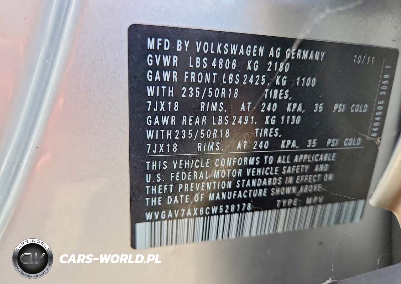 2012 Volkswagen Tiguan Se VIN:WVGAV7AX6CW528178 - 13
