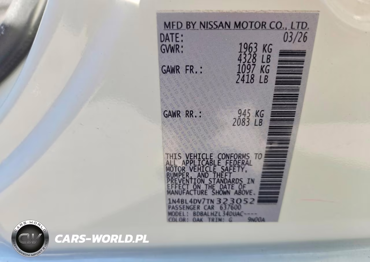 2026 Nissan Altima Sv VIN:1N4BL4DV7TN323052 - 13