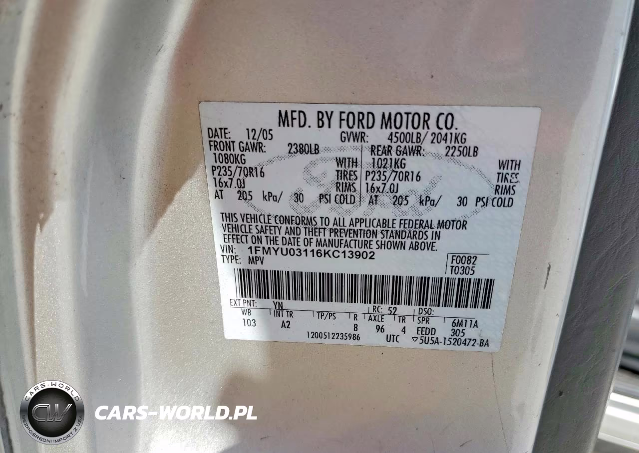 2006 Ford Escape Xlt VIN:1FMYU03116KC13902 - 13