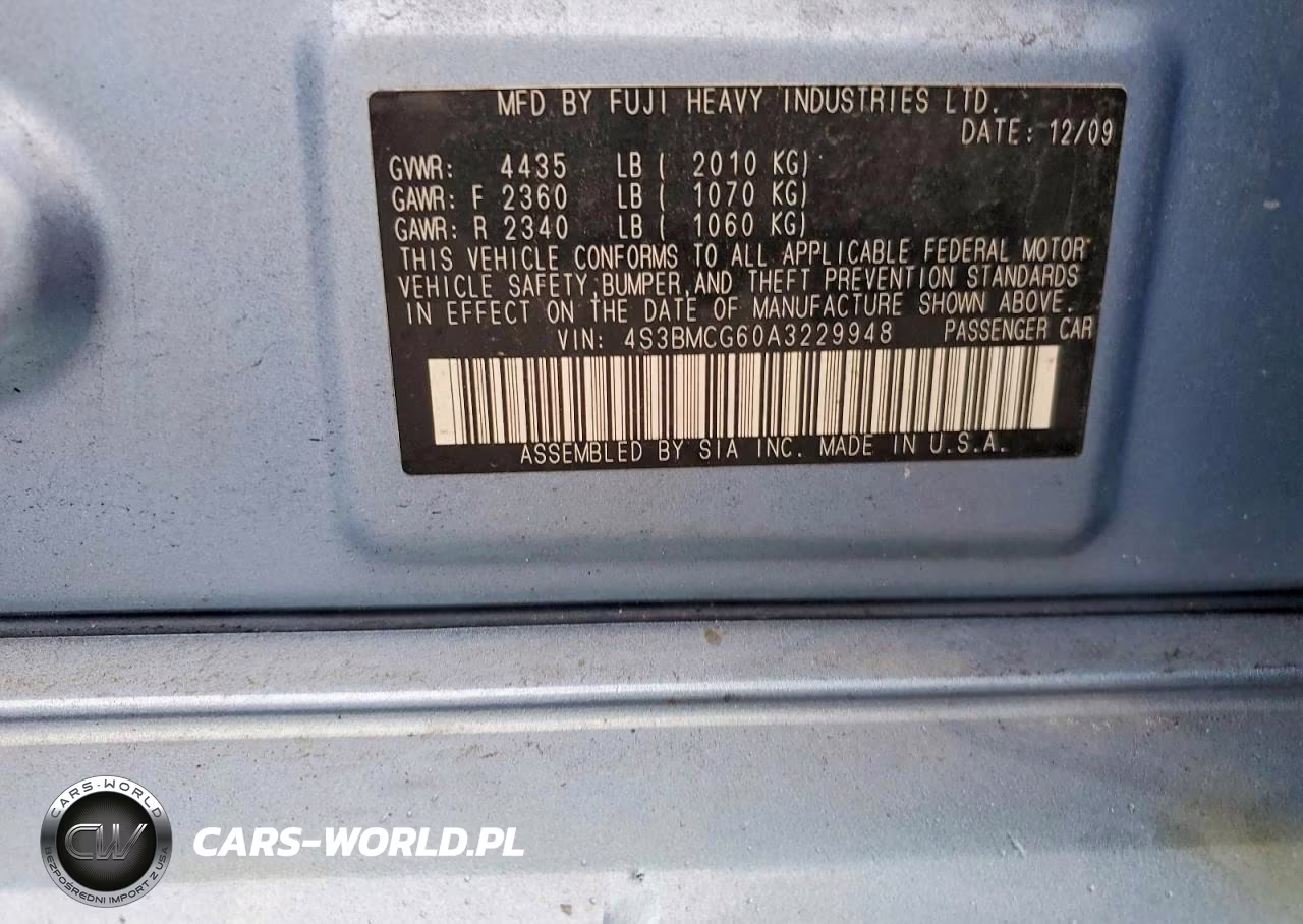 2010 Subaru Legacy 2.5I Premium VIN:4S3BMCG60A3229948 - 12