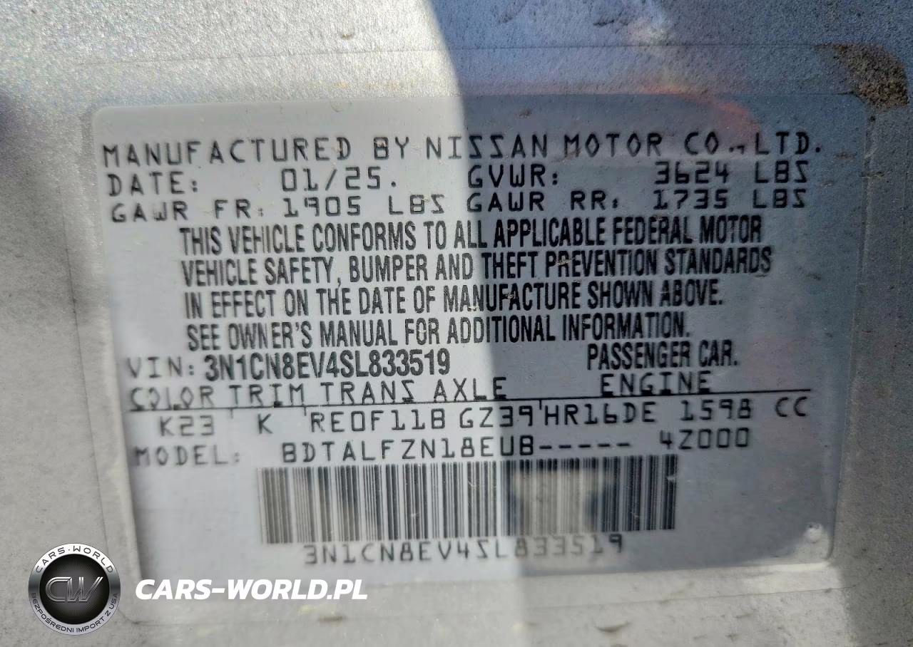 2025 Nissan Versa Sv VIN:3N1CN8EV4SL833519 - 12