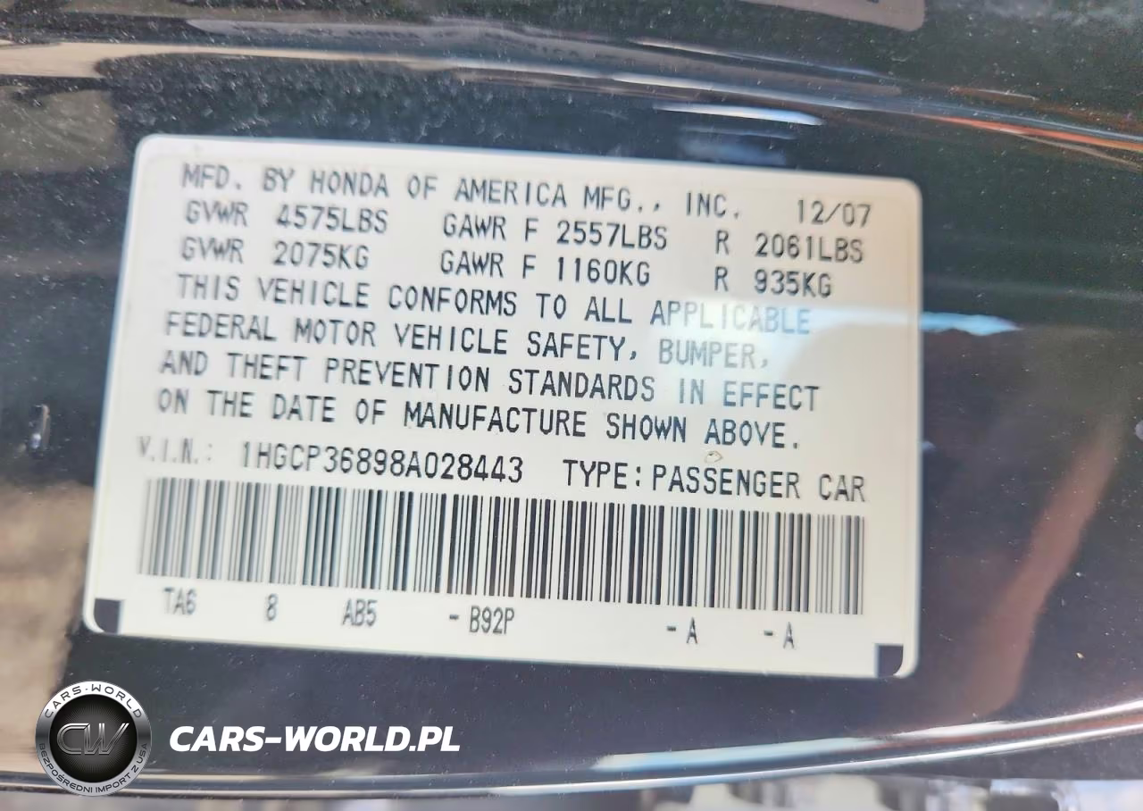 2008 Honda Accord Exl VIN:1HGCP36898A028443 - 12