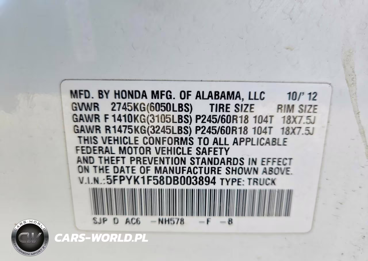 2013 Honda Ridgeline Rtl VIN:5FPYK1F58DB003894 - 13
