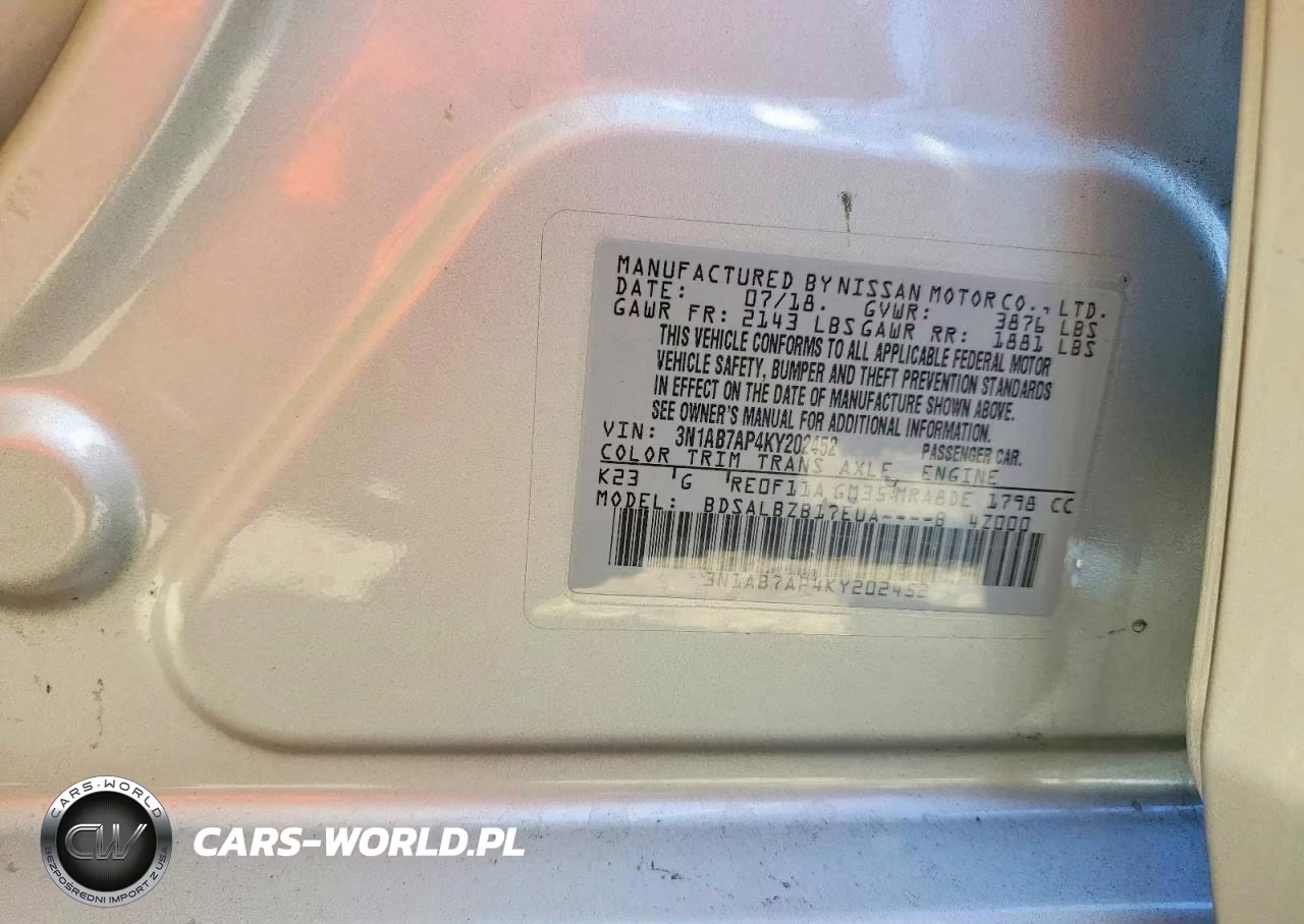 2019 Nissan Sentra S VIN:3N1AB7AP4KY202452 - 13