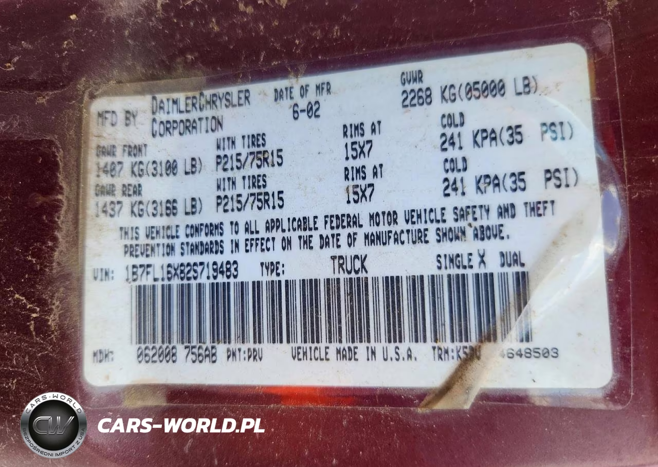2002 Dodge Dakota Base VIN:1B7FL16X82S719483 - 12