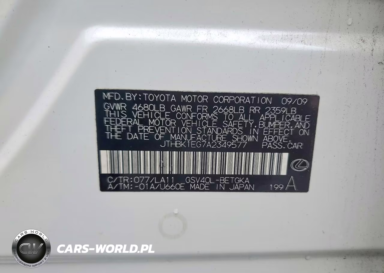 2010 Lexus Es 350 VIN:JTHBK1EG7A2349577 - 12