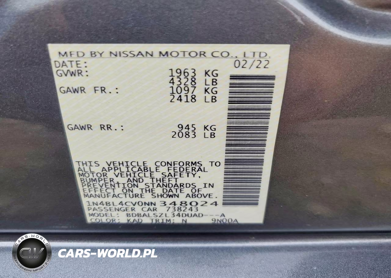 2022 Nissan Altima Sr VIN:1N4BL4CV0NN348024 - 12