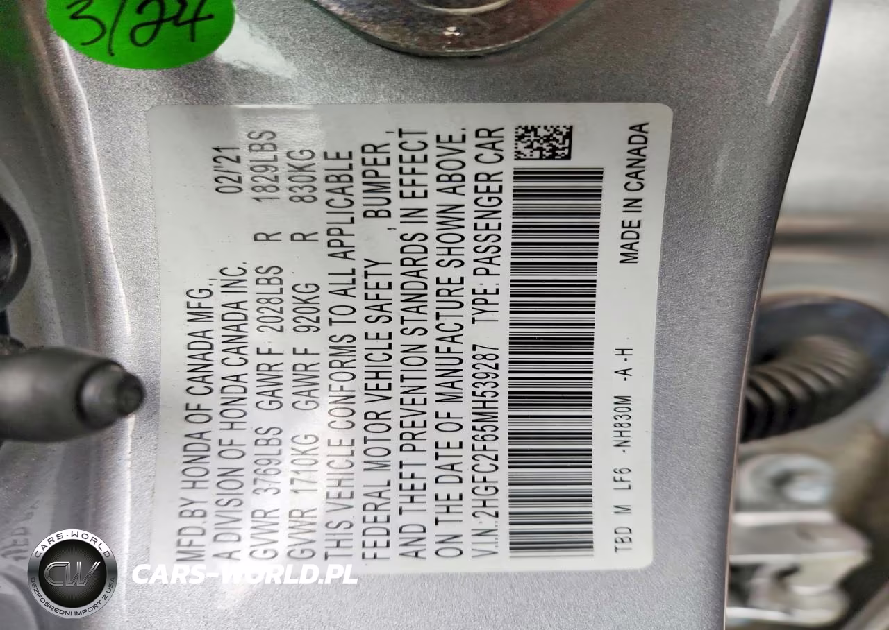 2021 Honda Civic Lx VIN:2HGFC2F65MH539287 - 12