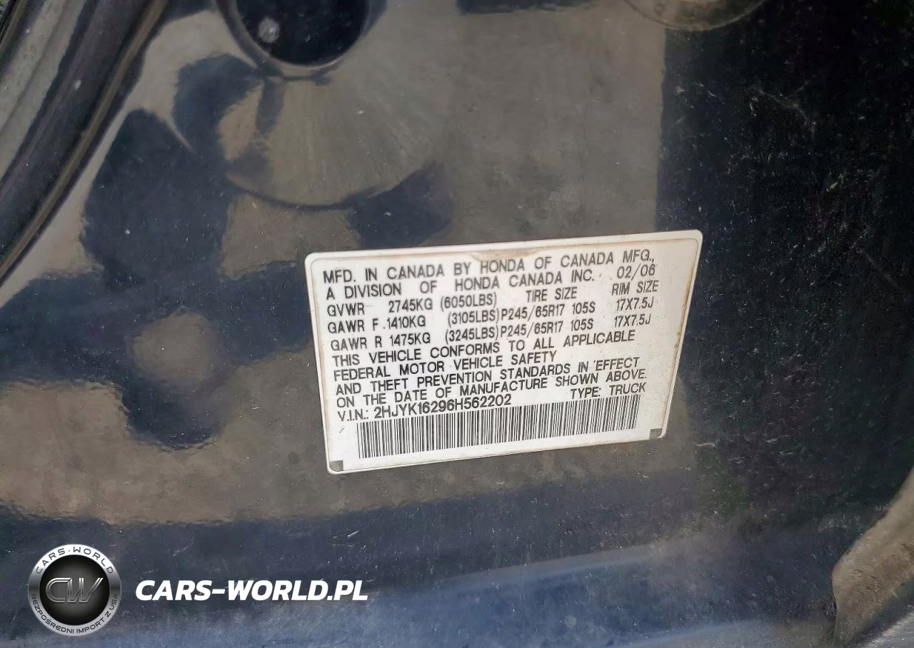 2006 Honda Ridgeline Rt VIN:2HJYK16296H562202 - 12